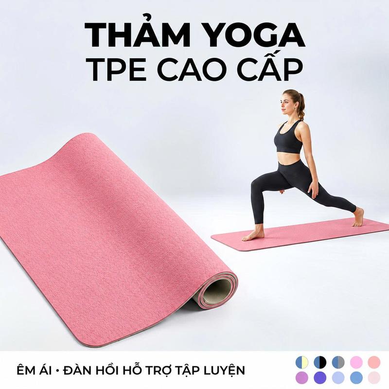Thảm Tập Yoga 2 Lớp 6mm (Màu ngẫu nhiên) - Thảm Tập Yoga TPE Chống Trơn Trượt, Chống Thấm Mồ Hôi, Siêu Bền, Tập Thể Dục Tại Nhà