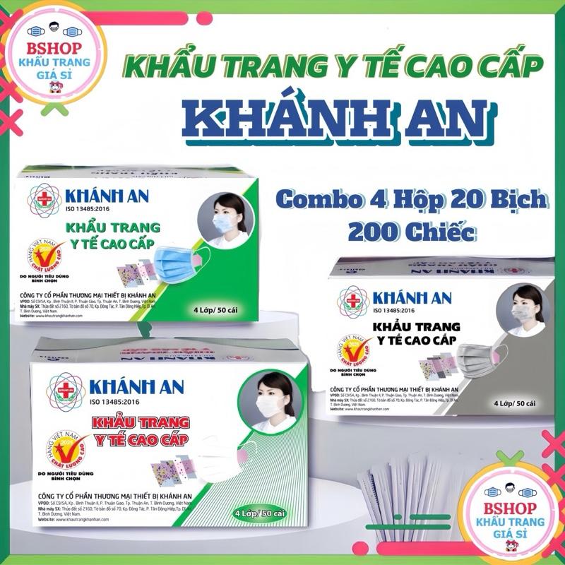 Combo 4 Hộp 200 Chiếc Khẩu Trang Khánh An 4 Lớp Dày Đẹp Màu Xanh/Trắng/Xám