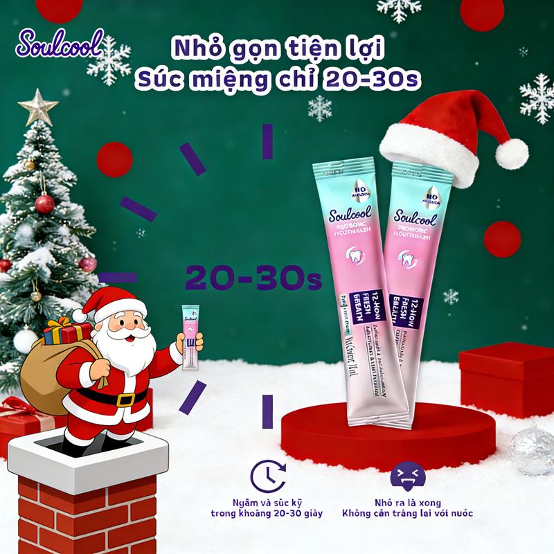  Soulcool Nước súc miệng dạng gói chứa lợi khuẩn – chống đường bảo vệ răng kháng khuẩn giảm viêm không cồn giúp hơi thở thơm mát. Hương vị đào + bạc hà dịu nhẹ mát lạnh tiện lợi mang theo-H 