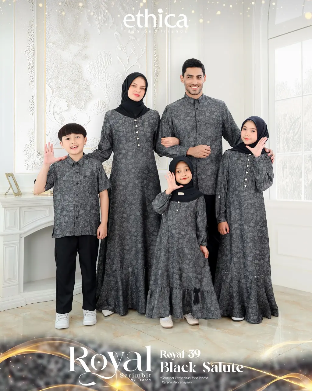 Sarimbit Terbaru 2025 Royal 39 Black Salute By Ethica Fashion - Baju Busana Muslim Couple Keluarga Warna Hitam Abu Motif Batik Bestseller
