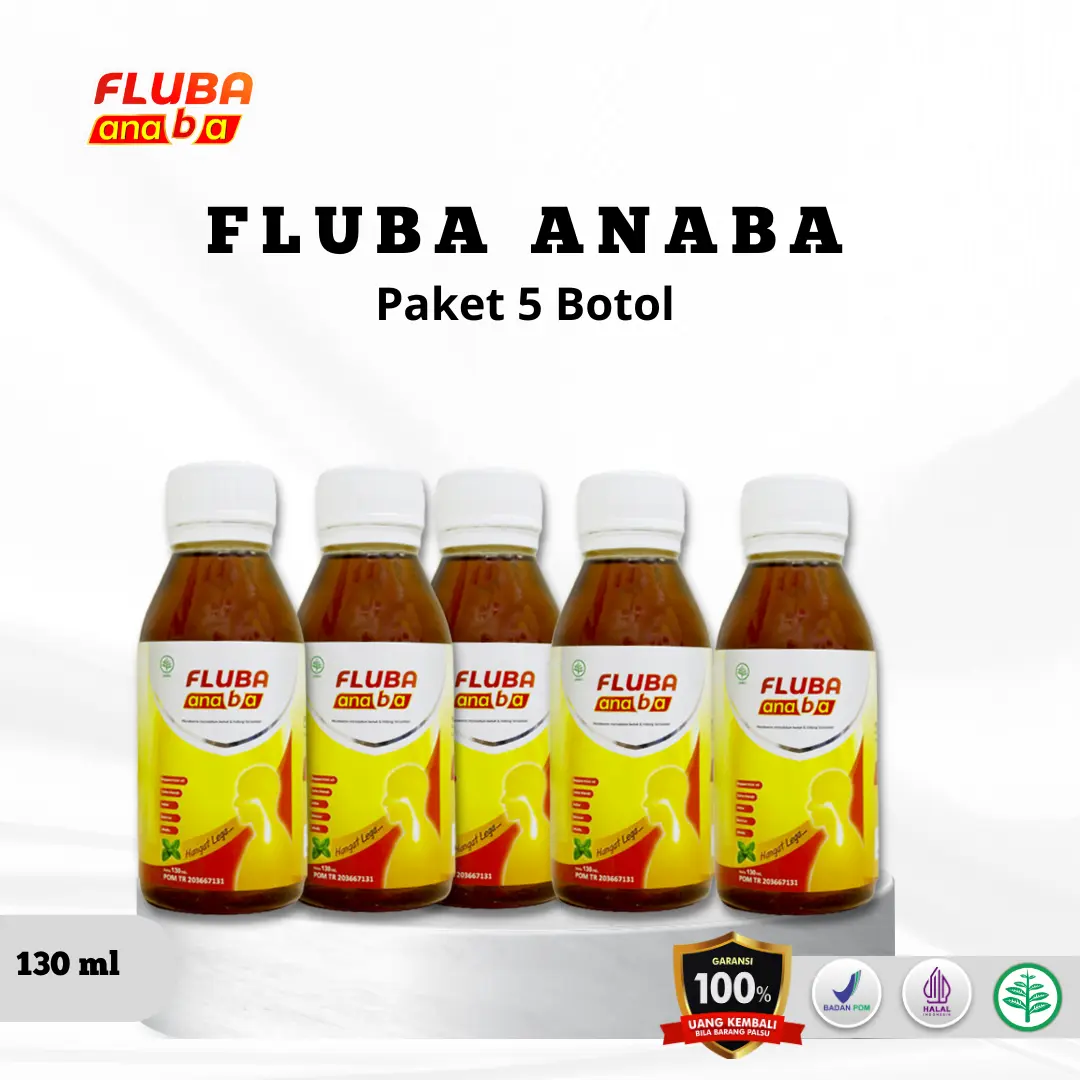 Fluba Anaba 130ml Tangerang- Sirup Madu Herbal Untuk Membantu Meningkatkan Imunitas Tubuh dan Meredakan Batuk Dan Radang pada Anak dan Dewasa - Paket 5 Botol