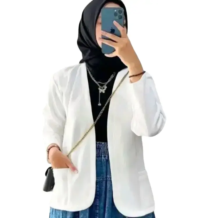 MM-Blazer Polos Outfit Trend Sekarang 2025 Polos  Cantik Scuba Nyaman Hitam Formal Biru Basic Wanita Simple