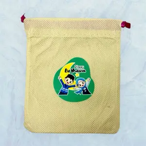Dompet Koin Lebaran Serut 2026 Model Kotak Sablon Jernih Bahan Sponbond Gramasi Penutup Serut Uk 11 cm x 10 cm untuk Pouch Kecil Uang Koin Uang Kertas Permen dan Printilan Kecil