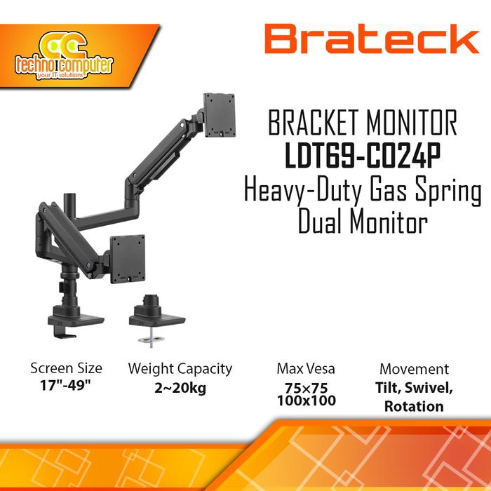 Gambar Bracket Monitor TV 17-49inch BRATECK LDT69-C024P Heavy-Duty Gas Spring Dual Monitor dari Techno Computer Bali Kota Denpasar Tokopedia