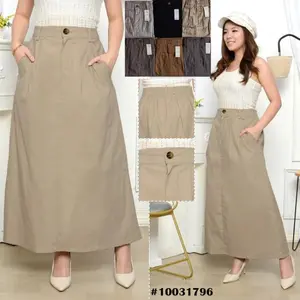 Rok wanita Panjang Muslim Maxi Kancing Karet 10031796  Bawahan Katun Tebal