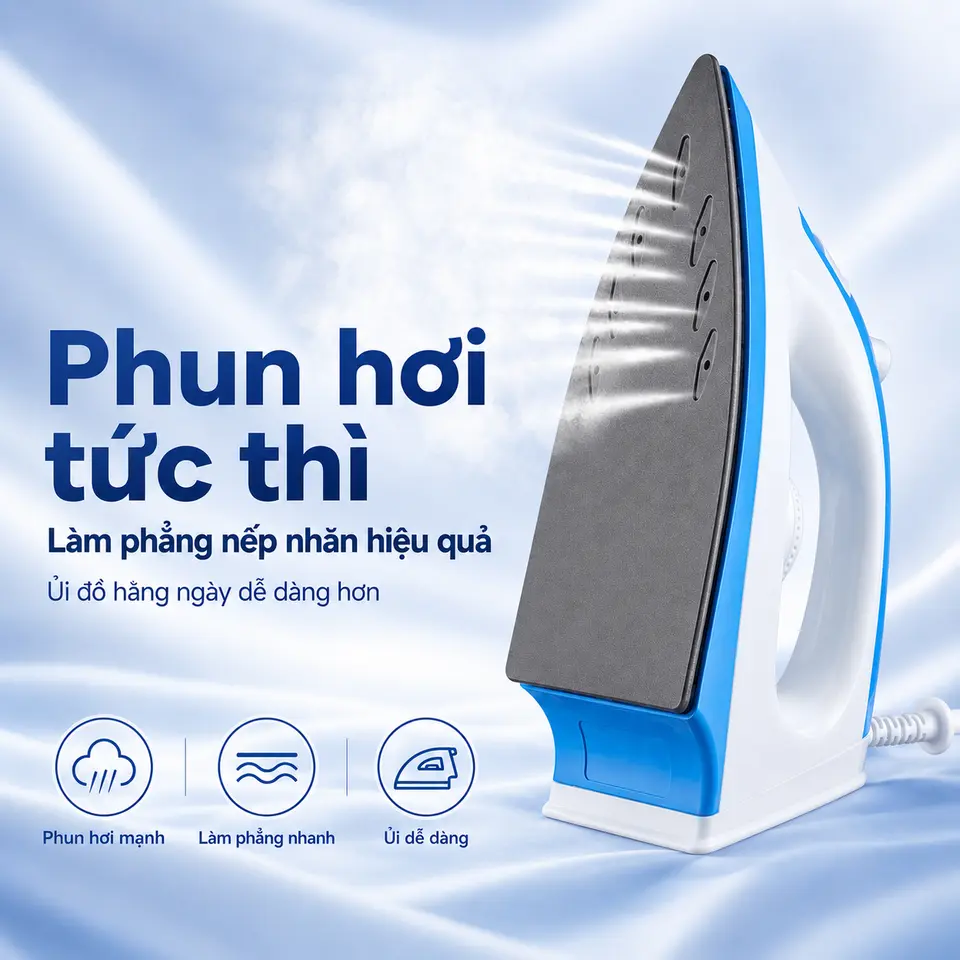 Bàn Ủi Điện Có Hơi Nước, Ủi Khô Và Ủi Hơi, Đế Teflon Chống Dính