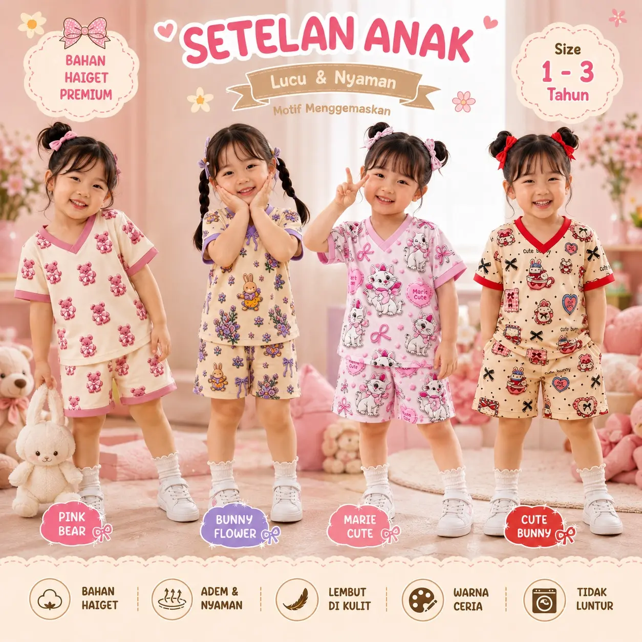 EXCLUSIVE BUNDA ZAHIRA SETELAN ANAK PEREMPUAN LUCU FULL PRINT 1-7 TAHUN
