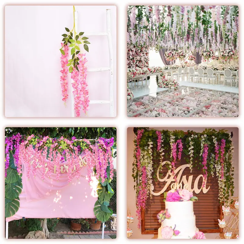 [12PCS] WISTERIA GANTUNG JUMBO / Bunga Wisteria Besar Warna Putih Merah Plastik 8