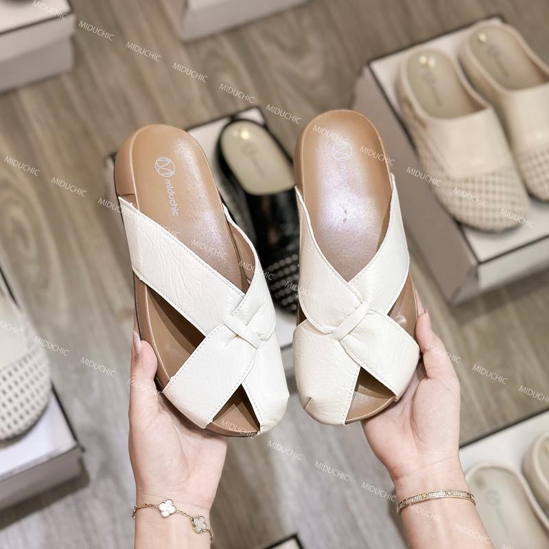 Dép Sục Nữ MIDU CAMILA Bít Mũi Quai Chéo Da Mềm - Đế Cao Su Non 3 Phân 3 Màu