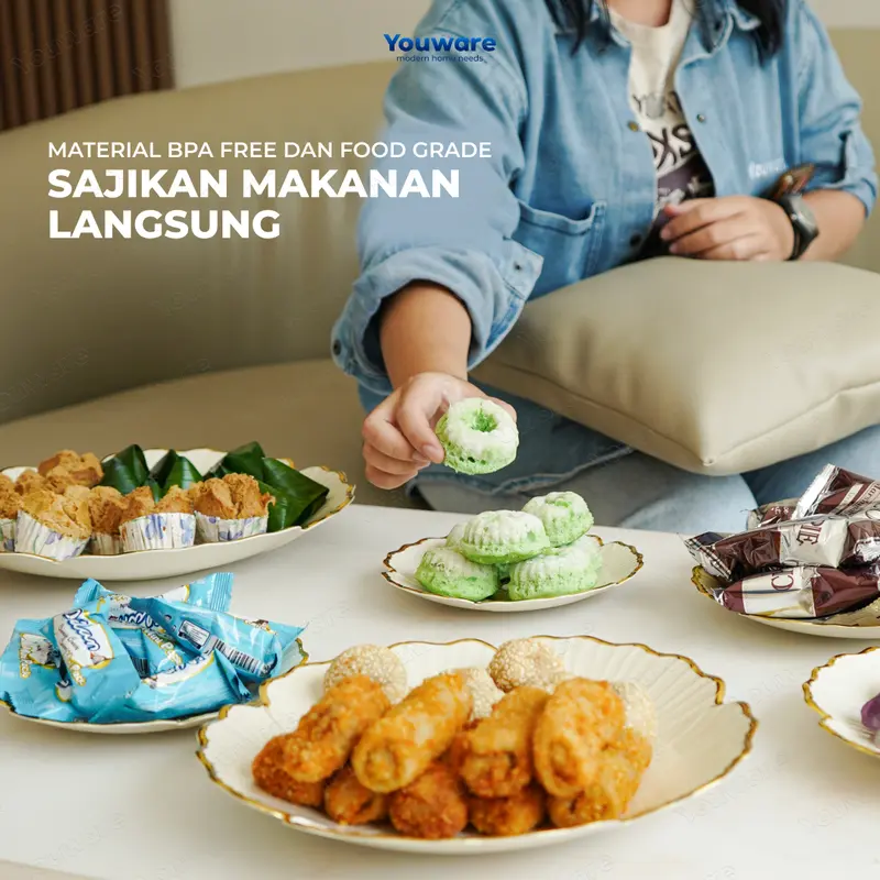 YOUWARE - Hayse Rak Kue Susun 3 Tingkat / 4 Tingkat Detachable Plate Cake Stand Display Plastik Piring Saji 3 Tingkat Susun Lepas Pasang dengan Handle Rak Makan Kue Buah Cake Camilan Rak Kue Cake Emas Aesthetic dan Elegan 3