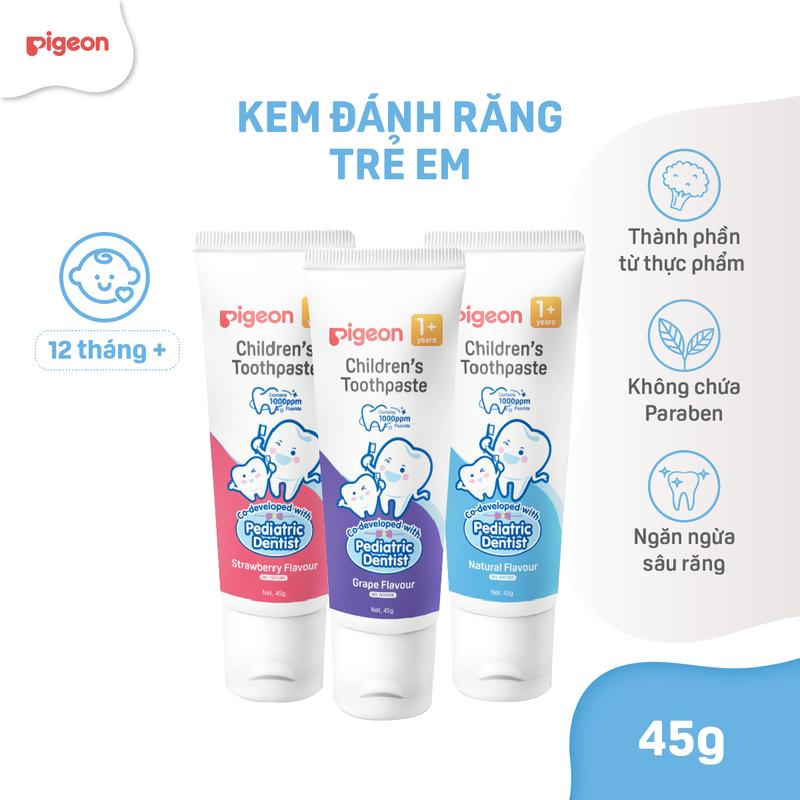  Kem Đánh Răng Trẻ Em Pigeon 45g - Hương Dâu Hương Trái Cây Nhiệt Đới 