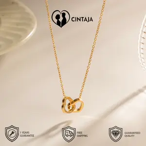 Kalung Gesper Ganda Cinta Sederhana Gaya Korea Kalung Cincin Ganda Hati Ke Hati Wanita Perhiasan Serbaguna Tidak Pudar Gold Filled Adjustable Aksesoris  anti luntur, anti perubahan warna,  Garansi 1 Tahun COD 42