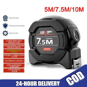 Meteran Tukang Bahan Stainless 10M Pita Pengukur Kelas Industri Presisi Tinggi Self-locking Fluorescent Steel Roll Multifungsi