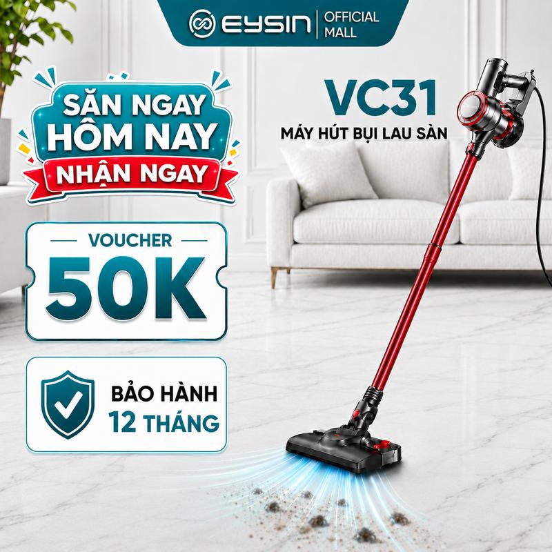 EYSIN Máy Hút Bụi Lau Nhà Cầm Tay VC31 Có Dây, Lực Hút Mạnh 26000PA, Thanh Nối…