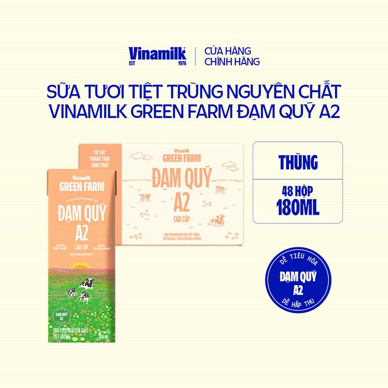 [SẢN PHẨM MỚI] Thùng 48 hộp Sữa tươi Nguyên chất Tiệt trùng Vinamilk Green Farm A2 - 180ml