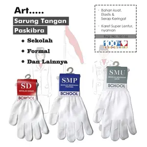 SARUNG TANGAN PASKIBRA ANAK SEKOLAH PUTIH POLOS BAHAN RAJUT TEBAL