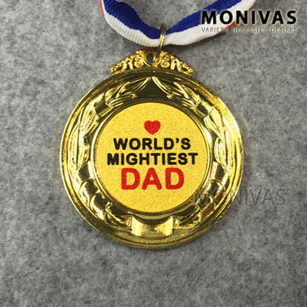 Worlds Mightiest Dad Gold Medal Fathers Day Gift Birthday Present