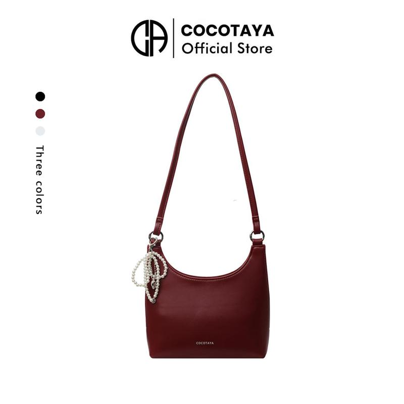 COCOTAYA Túi Đeo Vai, Thời Trang, Siêu Mỏng, Màu Trơn Làm Bằng Da PU, Túi Đeo Chéo Thường Ngày Dành Cho Nữ, Kèm 1 Mặt Dây Chuyền Ngọc Trai Kem Bag