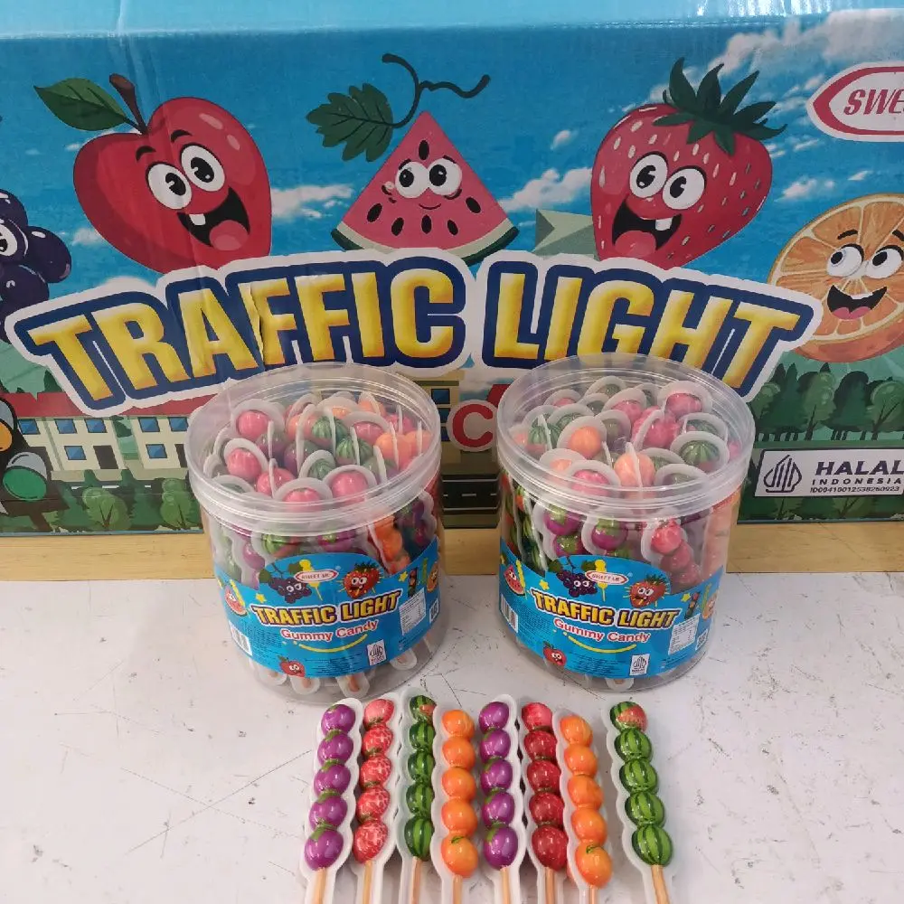 Permen Lunak Sate 1 Toples isi 30 pcs rasa buah Anggur, Semangka, Jeruk, Stwaberry