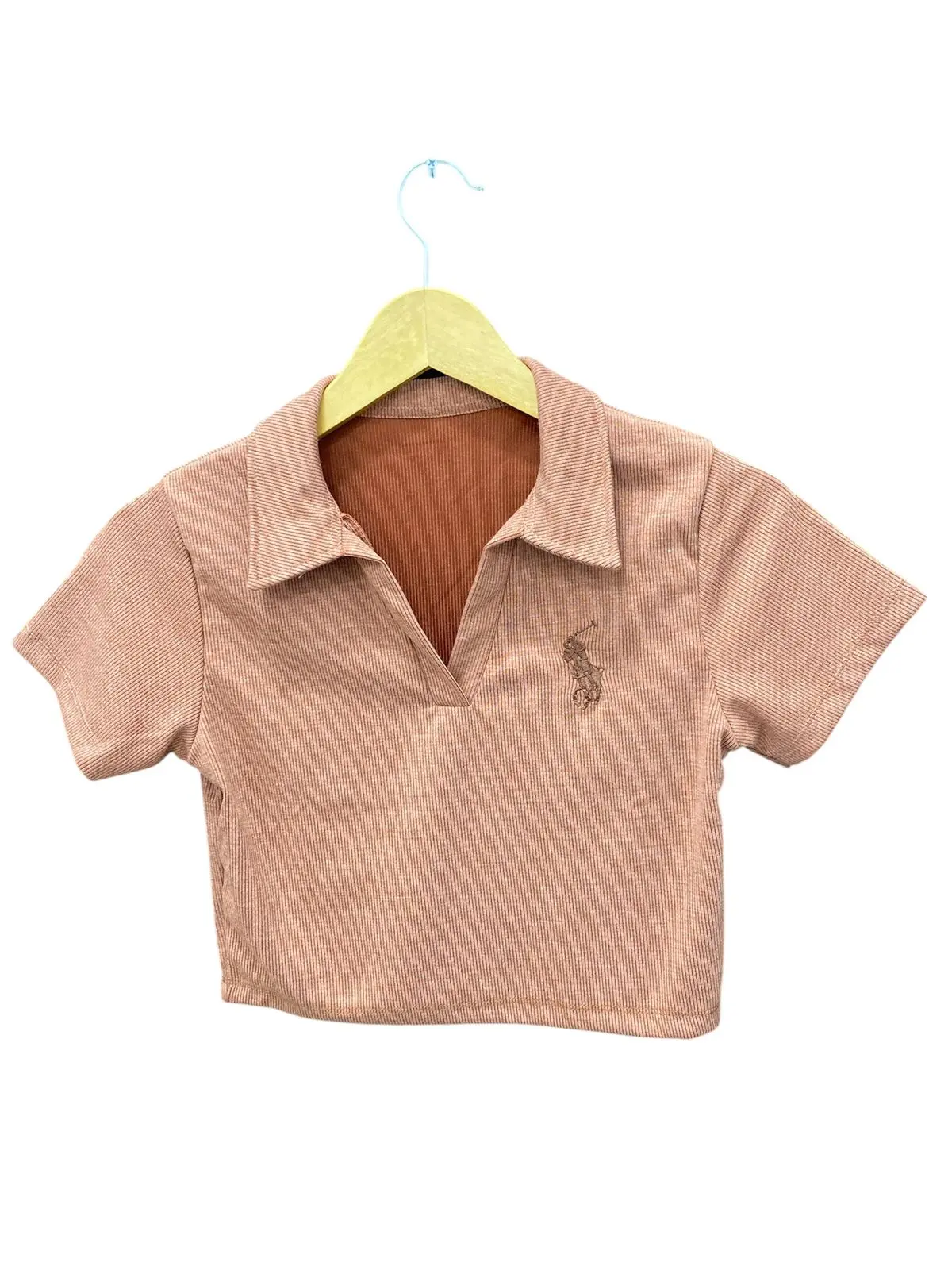 Crop top  kerah atasan wanita motif kudha tangan pendek polo crop top