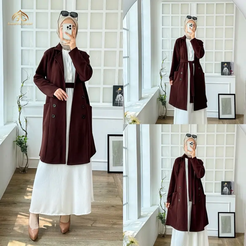 AG - Jisoo Blazer [Tanpa Dalaman] Wanita Long Outer Tali Ikat Pinggang Fashion Muslim Korean Style / 672-8479 3