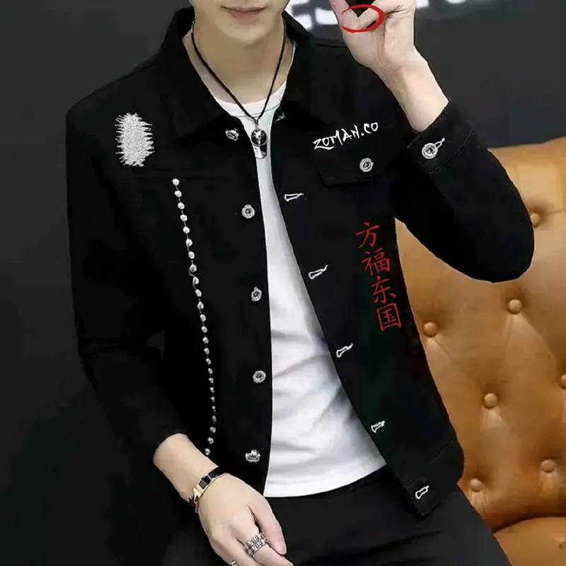 Jaket Jeans Denim New Fashion Motif Bordiran Japan Hitam Bordir  Keren 1