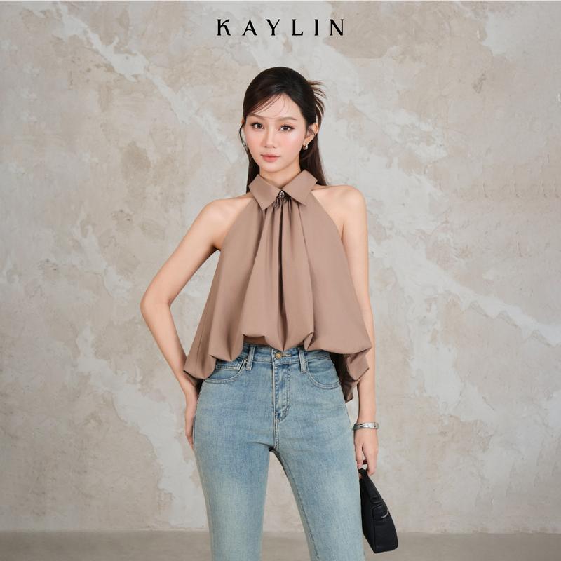 Áo Bí Nhún Kiểu KAYLIN Cổ Yếm Xoè Phồng Chất Vải Kate Sợi Tre Phong Cách Cá Tính - A122T12 Women Shirt Basic Nữ