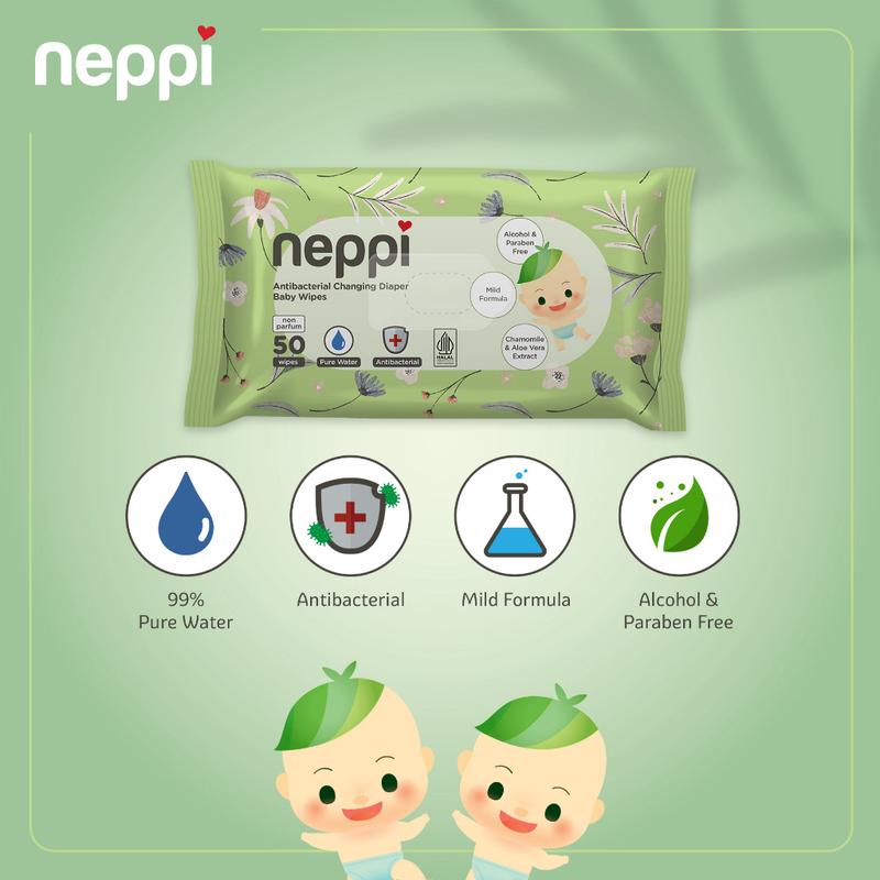 (6 Pcs x 50 Lembar) Neppi Tisu / Tissue Basah Antibacterial Changing diapers Wipes Non-Parfum 5