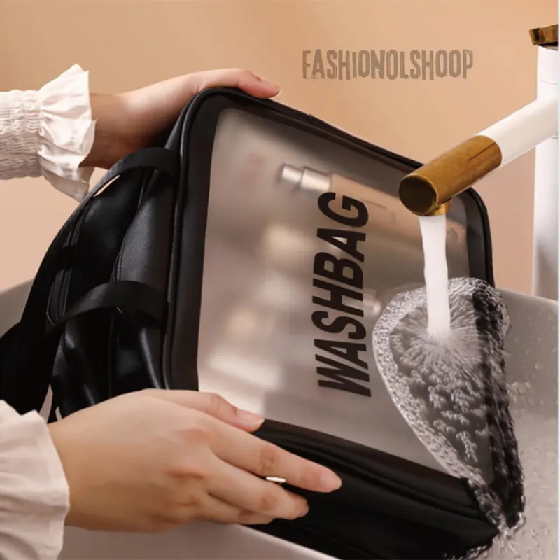 Tas Kosmetik Washbag Travel Pouch Make Up Organizer Transparan Waterproof Kecil Portable Wash Bag Murah Bagus Hitam Pink 7
