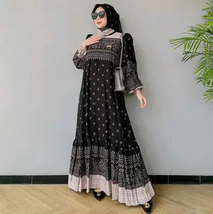 Gamis Set Hijab Batik Busui Rempel Rayon Muslim Wanita Dress