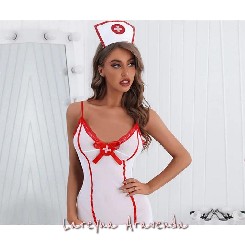 Lareyna Aravenda Set Lingerie + Bando + CD Kostum Gaun Suster Terawang LG233 0
