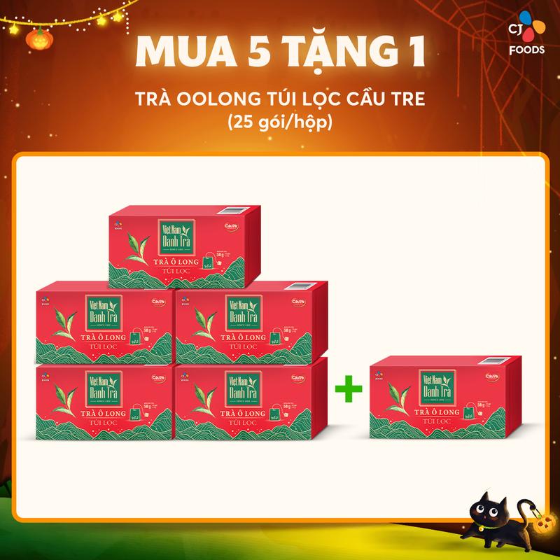 [MUA 5 TẶNG 1] Combo 5 hộp Trà Oolong túi lọc Cầu Tre (nguyên liệu pha chế Trà sen) (25 gói x 5 hộp)