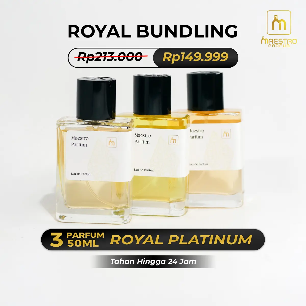 Maestro Parfum Royal Bundling 50 ML 3 PCS Royal Platinum Parfum Tahan Lama 24 Jam