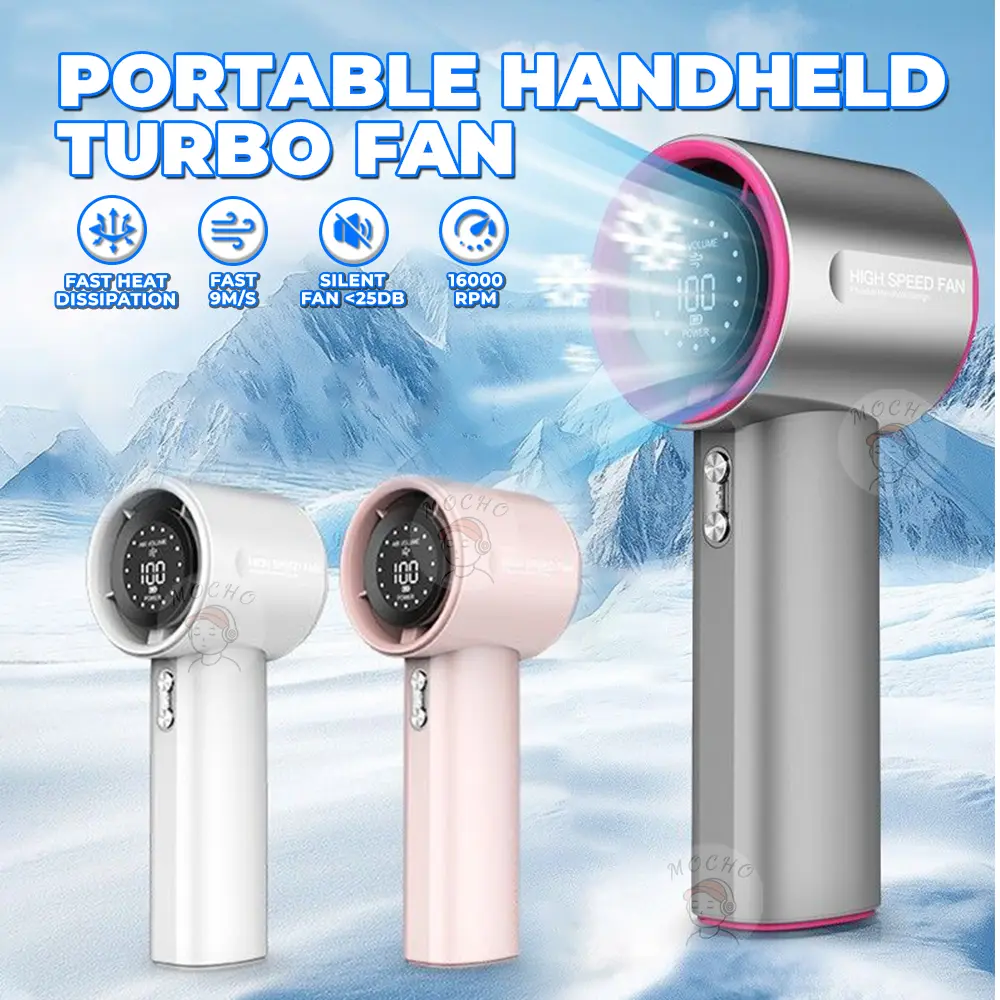 Matei COD Kipas Angin Mini Portable Strong Wind 100 Gear Wind Speed Mini Fan Digital Display Turbo kipas Genggam