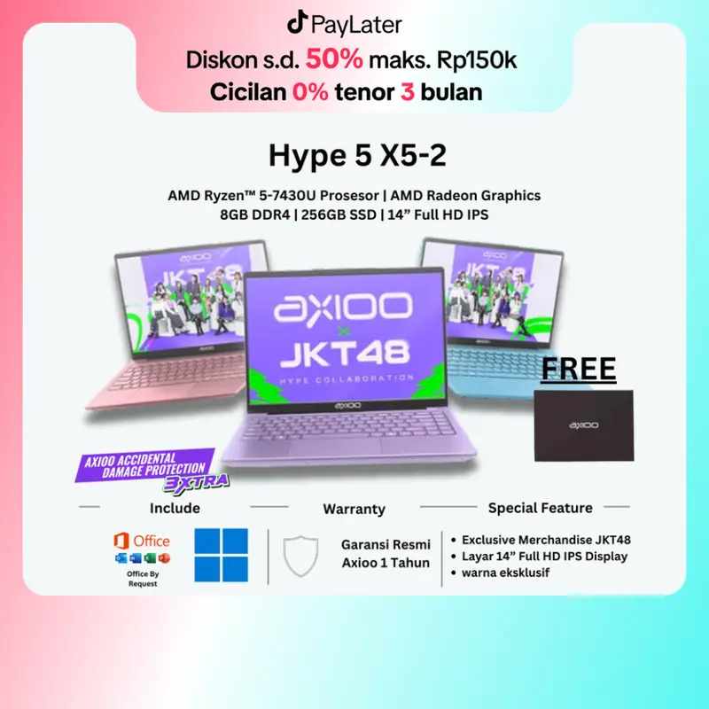 Laptop Axioo HYPE 5 X3 Lollipop Edition Ryzen 5 7430U 8GB 256G Windows 11 Pro 0