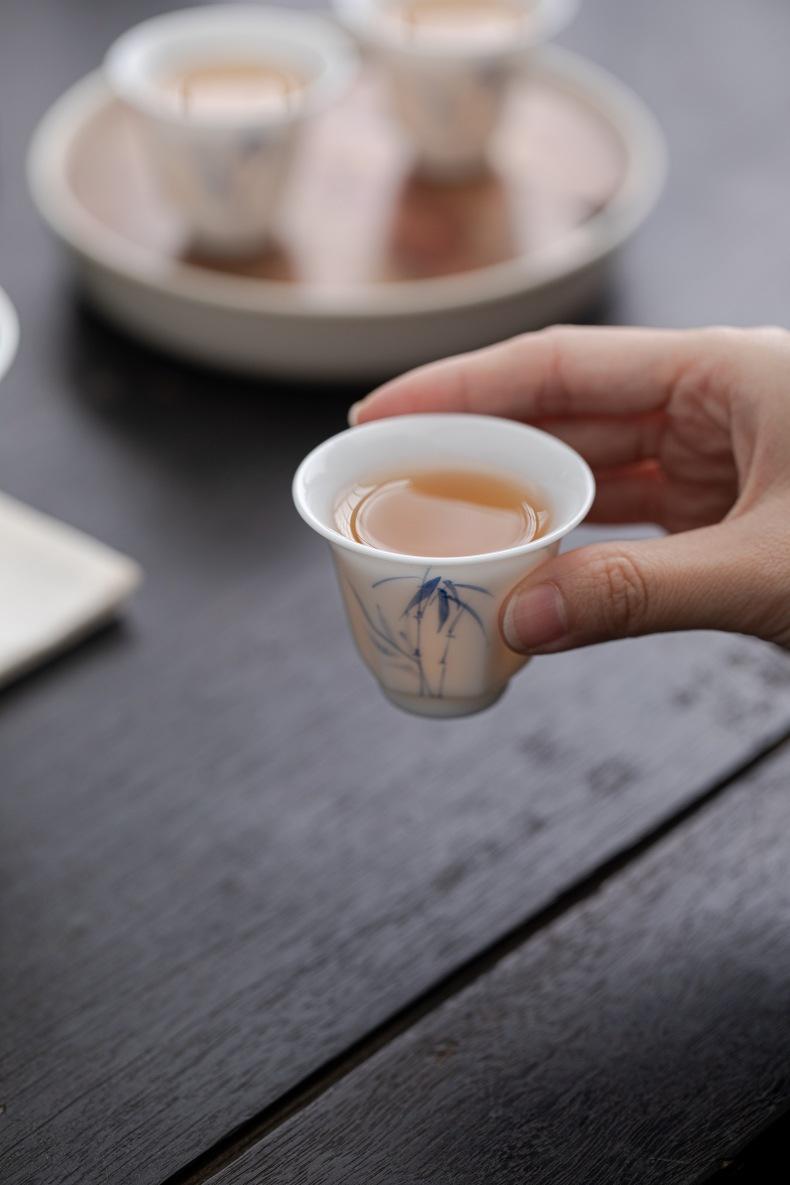 Product Introduction of Bamboo Sancai covered bowl hand-painted ceramic single large high-end Dehua white porcelain tea bowl Kung Fu tea set gift 11