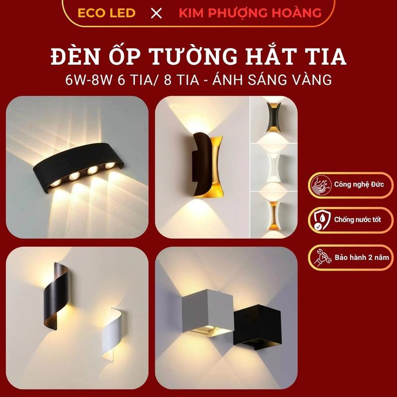 Đèn LED hắt tường 2 đầu trang trí dùng điện 220V- đèn trang trí tường cầu thang ban công ánh sáng 2-4-6-8 tia kháng nước dùng trong nhà ngoài trời