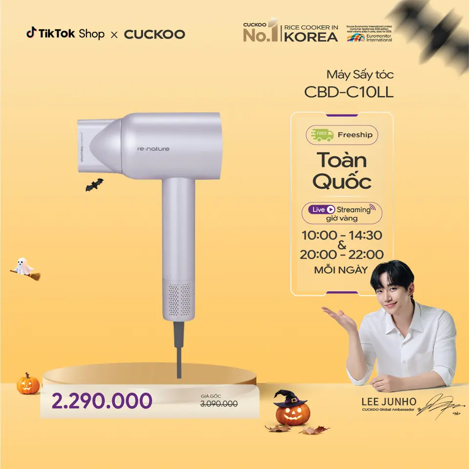 Máy sấy tóc ion âm CUCKOO CBD-C10LL- động cơ BLDC- công suất 1600W- 3 cấp độ gió- 5 cấp độ nhiệt - chăm sóc tóc mỗi ngày