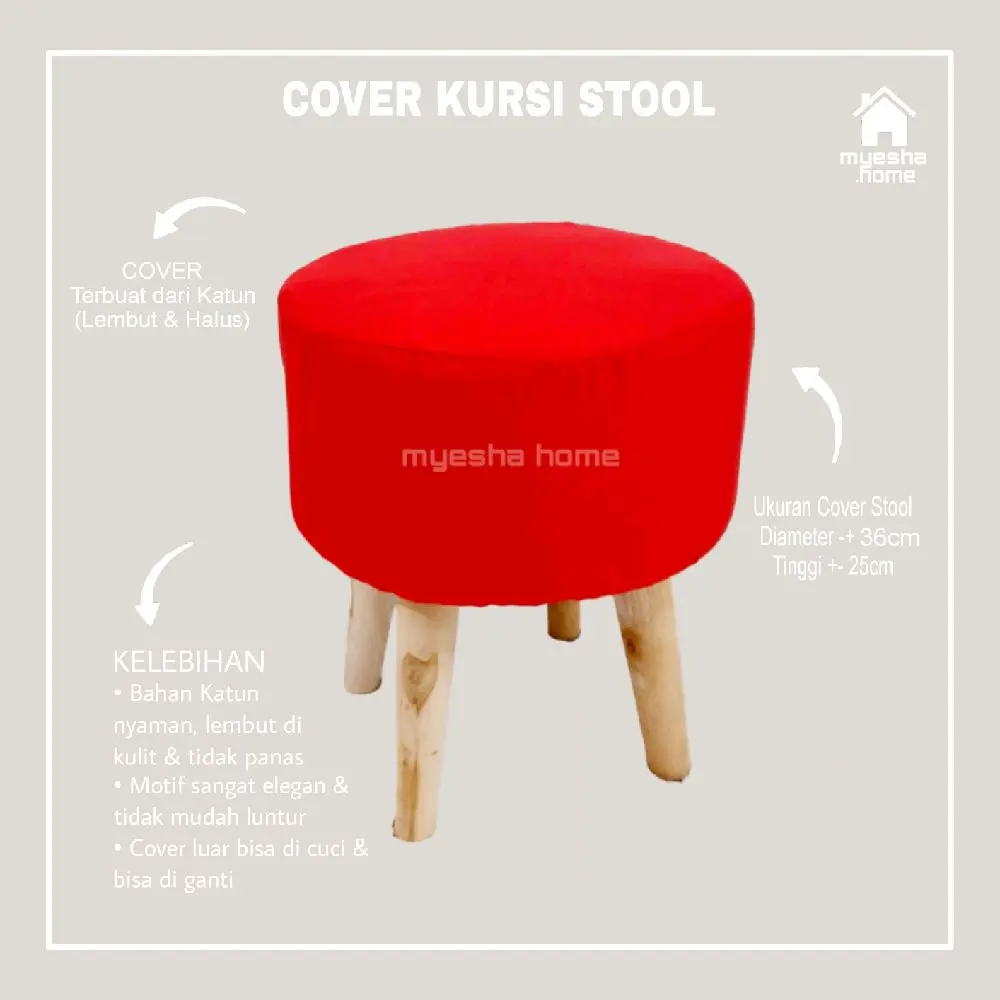 Cover Kursi Stool Bulat Warna Merah / Sarung Kursi Stool (TIDAK TERMASUK KURSI)