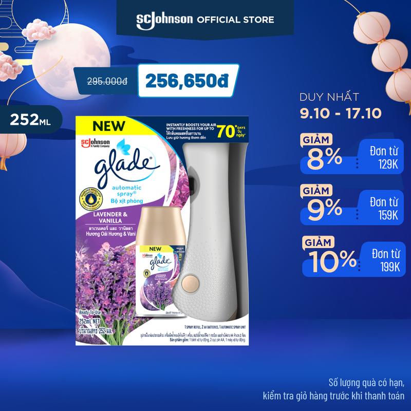 GLADE Bộ máy & lõi xịt thơm phòng tự động Hương Lavender 252ML