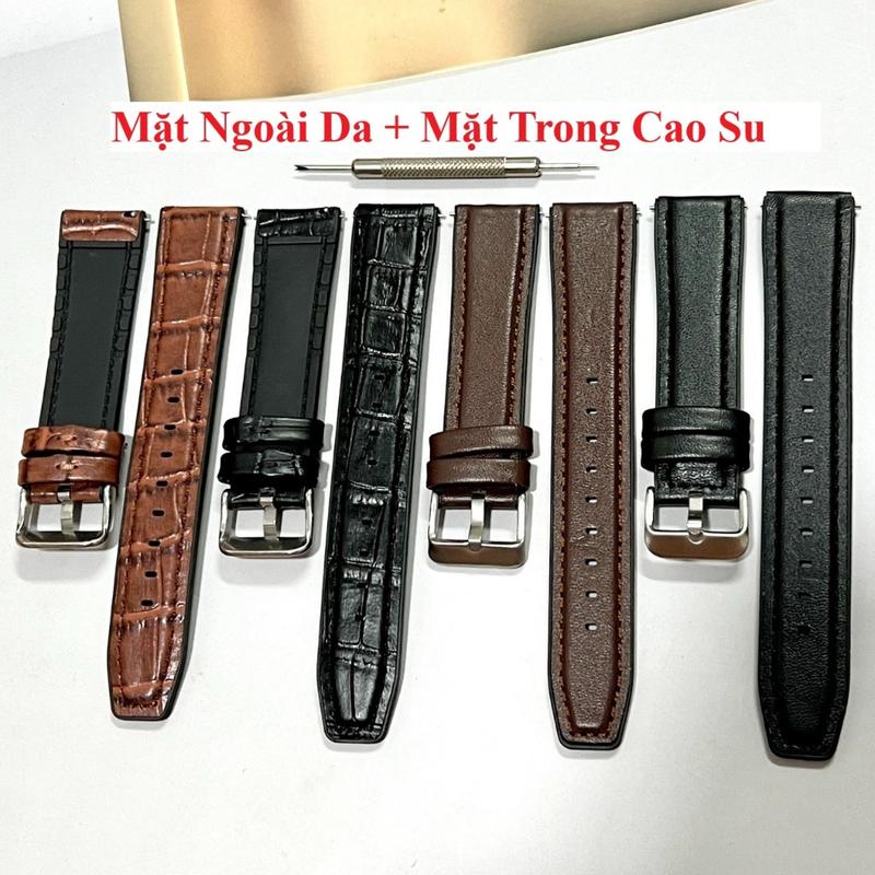 Dây đeo đồng hồ 2 lớp kết hợp cao su và da size 20/22mm tặng chốt gắn thông minh và dụng cụ thay