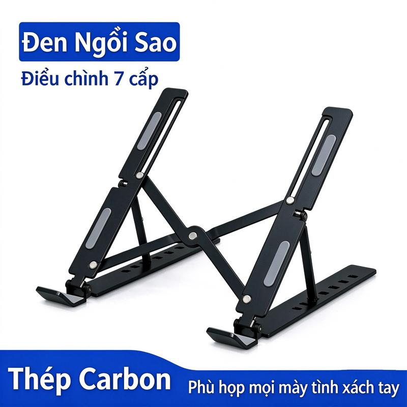 Giá đỡ laptop gấp gọn đa góc, chất liệu thép cacbon bền chắc, đệm silicone chống trượt, phù hợp với mọi loại máy tính xách tay