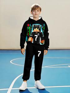 Conjunto de sudadera con capucha y pantalones para niños con estampado 3D, diseño de personaje de caricatura, casual de poliéster para primavera y otoño, actividades al aire libre