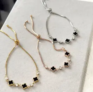 Gelang Serut Wanita Titanium Terbaru Bunga Hitam Bolak Balik Anti Karat Bracelets