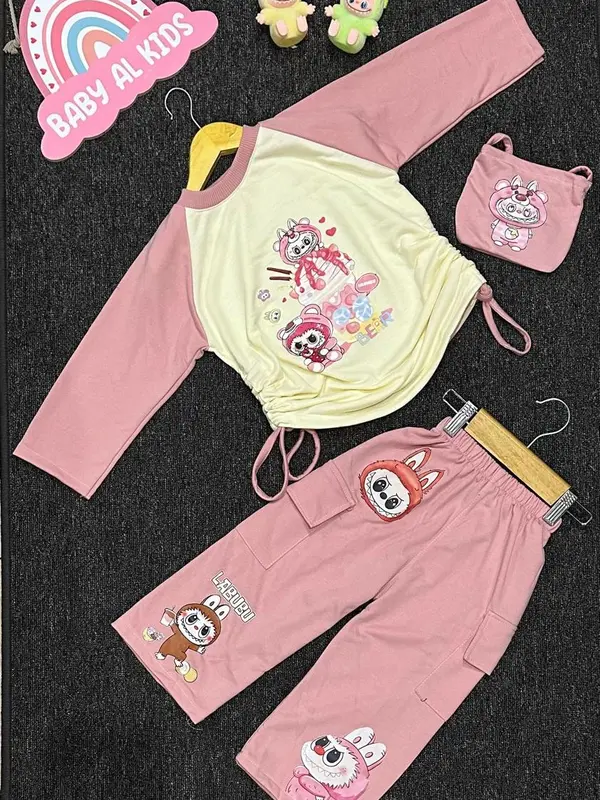 Setelan Anak Perempuan Viral baju model serut Free Tas 2 - 10 Tahun Celana Cargo Parsel 1