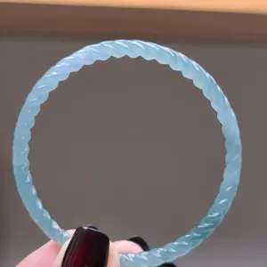 Gelang bangle giok burma ulir icy blue bersertifikat