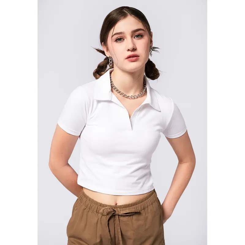 BRYLEE POLO CROP TOP RIB KNIT BISA COD 0