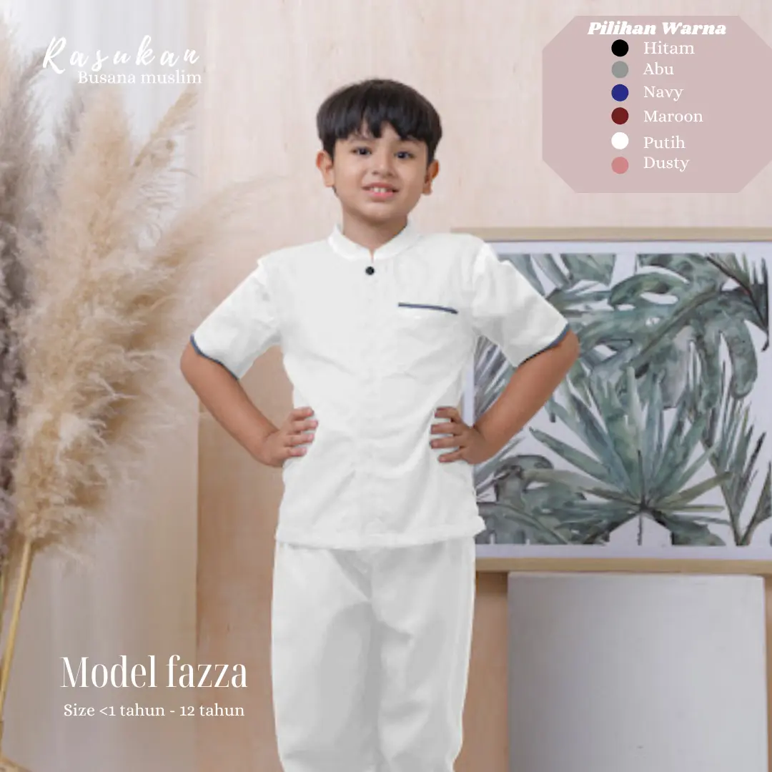 Baju Koko Anak Lengan Pendek Model kekinian cople fazza Katun Polos Muslim