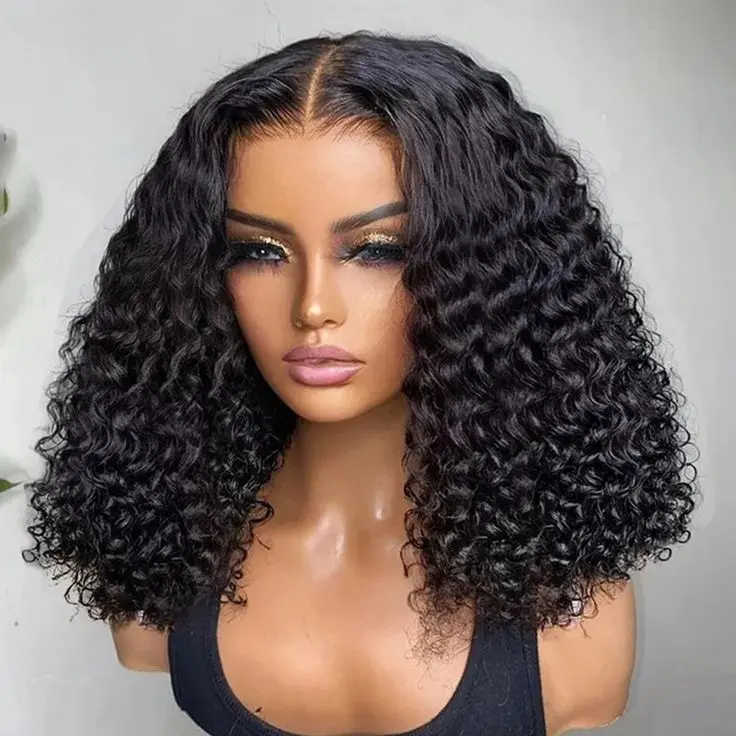 Kinky Curly Wear And Go Bob Wig Human Hair Deep Wave Glueless Wigs Pre Plucked Pre Cut 4x4 Lace Closure 150% Density Ready To Wear Bob Wigs For Black Women Beginner Friendly Curly Bob Wig 12Inch)