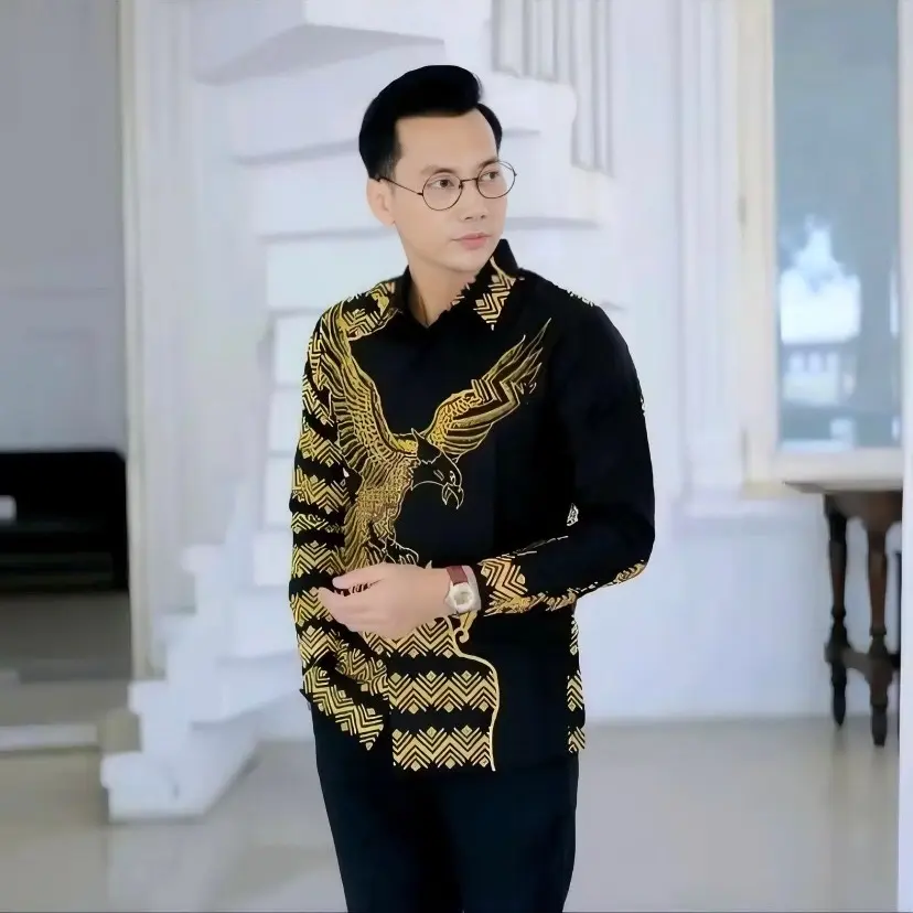 batik pria premium batik remaja aesthetic lengan panjang emas garuda slimfit bahan katun prima lapis furing Baju Formal Tebal Nyaman